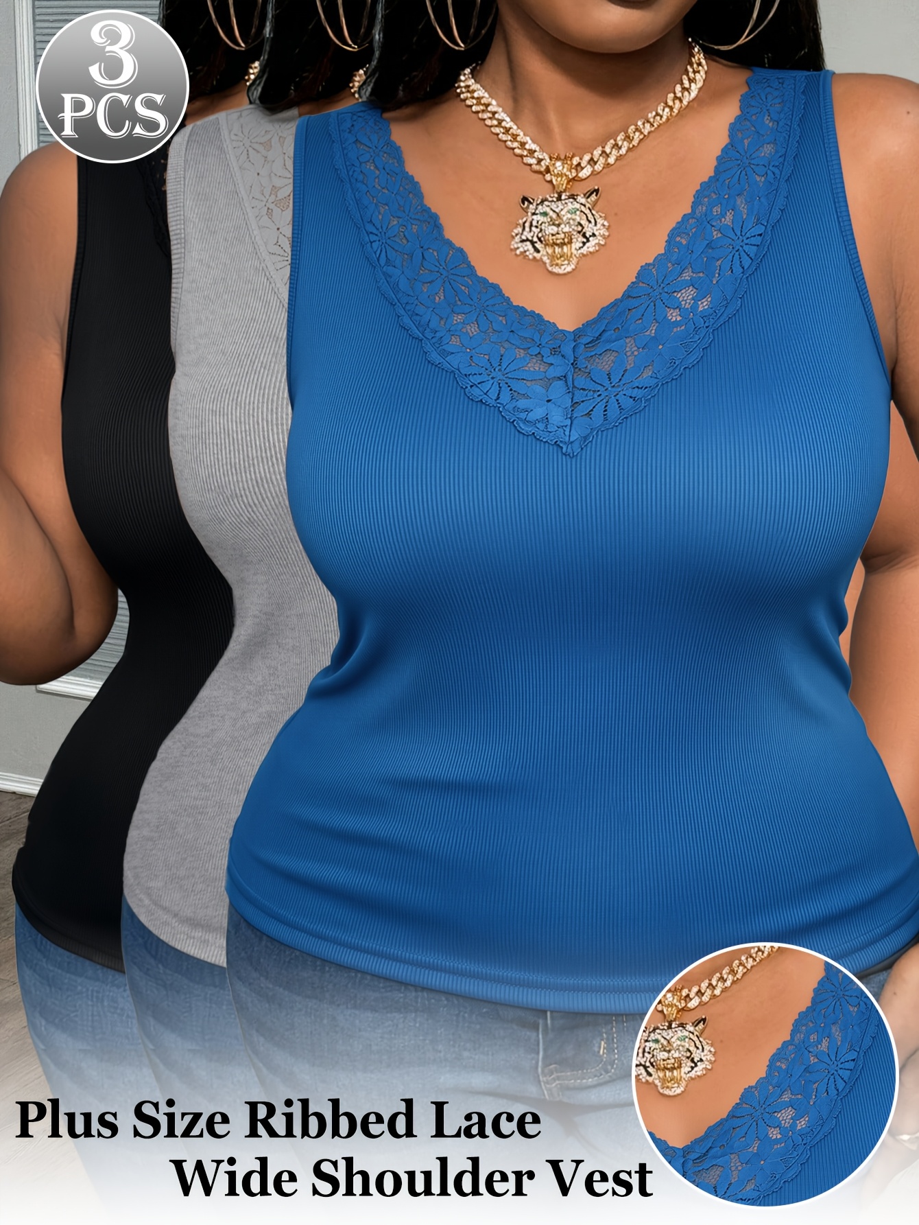 3-Pack Plus Size Lace V-Neck V - Sleeveless Undershirt recensie en prijs