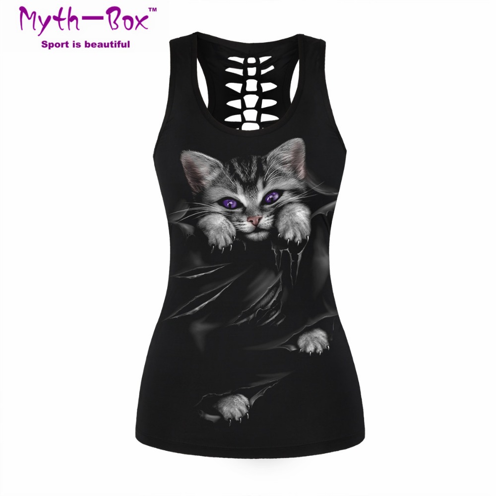 Women Sport Vest Bad Cat Print - Sleeveless Undershirt recensie en prijs