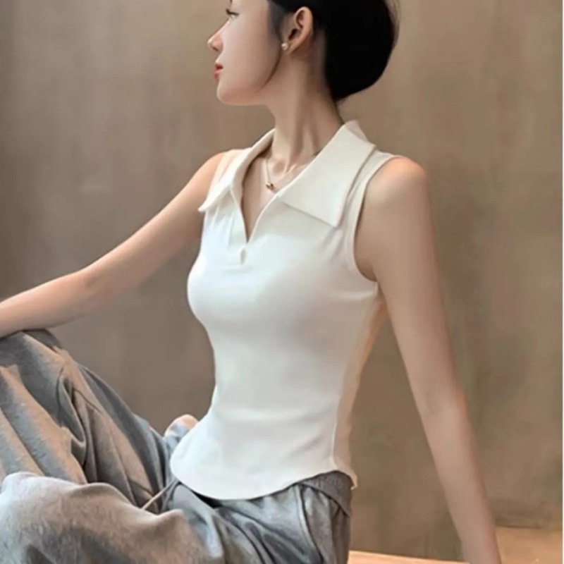 Women's White Sleeveless Polo  - Tank Top Ribbed recensie en prijs